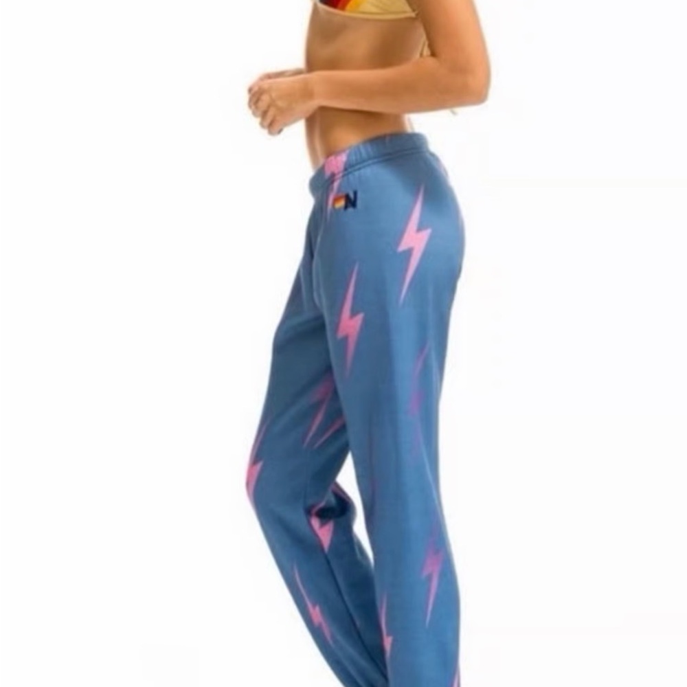 Aviator Nation Blue Joggers with Pink Lightning Bolts